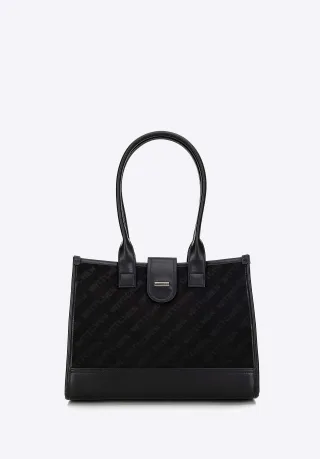 Wittchen Damen-Schultertasche, klassisch, mit Stoffeinsatz, Schwarz, Kunstleder