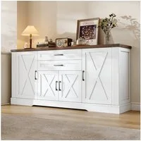 Merax Sideboard mit Arbeitsplatte, Küchenschrank Buffetschrank im Landhausstil (Aufbewahrungsschrank 160 x 39 x 81,5 cm, 1 St), Kommode mit 4 Türen, 2 Schubladen & verstellbaren Einlegeböden