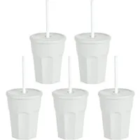 Engelland Becher Wiederverwendbare Plastikbecher mit Deckel und Strohhalm, 0,25 Liter, 5-tlg., Kunststoff, BPA-frei, spülmaschinengeeignet, lebensmittelecht, Temperaturbeständig