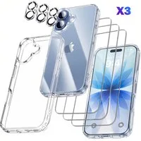 Luckice Sichtschutzfolie iPhone 17 Hülle mit Panzerglasfolie 7-in-1-Handyhülle für iPhone 17, (Rundumschutz Hülle Set Schutzhülle Cover, 1 Handyhülle & 3x Displayschutzglas + 3x Kameraschutzfolie - Transparent, 7-St)