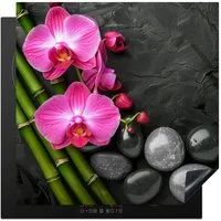 MuchoWow Herd-Abdeckplatte Zen - Steine - Blumen, Vinyl, (1 tlg), Küche Herdabdeckung Ceranfeld Induktionsfeld Vinyl, 60x60 cm