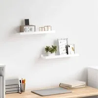 furnicato Wandregal Praktisches aus MDF 40 x 9 x 3 cm in Hochglanz-Weiß, 2-tlg., Stabiles Schweberegal als Ablage für Bücher und Deko im Wohnzimmer
