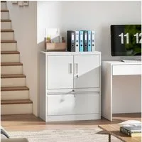 HOMCOM Aktenschrank mit 10-stufig verstellbarem Regal (Büroschrank, 1-St., Metallschrank) abschließbare Türen und Schubladen, Weiß