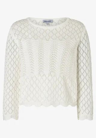 MORE & MORE - Ajour-Pullover mit 3/4 Arm weiß - Gr. - 40