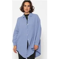SASSYCLASSY Longbluse Oversize Musselin Bluse Damen Langarm Elegant Hemdbluse lang aus Baumwolle mit V-Ausschnitt, One Size (Gr. 36-48)