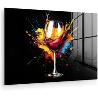 MuchoWow Acrylglasbild Wein - Glas - Graffiti - Getränk - Rot - Farbe, Inkl. Aufhängung, Glasbilder Wohnzimmer, Schlafzimmer, Flur & Esszimmer, 30x20 cm