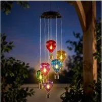 Spetebo Windspiel Solar Lichtspiel mit 6 bunten Heißluftballons beleuchtet (Windspiel mit 6 bunten Heißluftballons, 1 St., 80 x 17 cm), mit Flammeneffekt