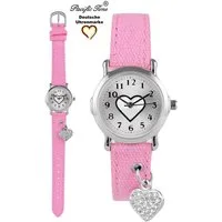Pacific Time Quarzuhr Kinder Armbanduhr mit Herzanhänger Stoffarmband, funkelndes Herzchen am Armband - Gratis Versand