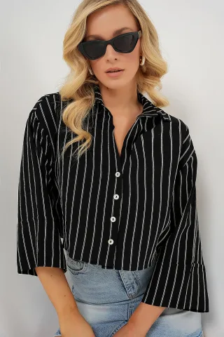 Oversized Gestreiftes Kurzes Hemd mit Knopfverschluss