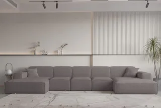 Wohnlandschaft U-Form CELES PREMIUM XL in Stoff Ascot Bukla Taupe