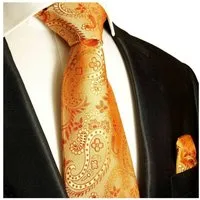 Paul Malone Krawatte Herren Seidenkrawatte und Tuch paisley brokat orange Krawatte Seide (Set, 2-St., Krawatte mit Einstecktuch) Breit (8cm), orange 916
