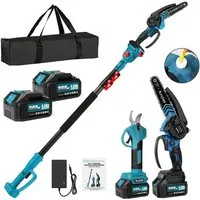 Bundviel Akku-Hochentaster 4-in-1 Bürstenloser Elektro Teleskop Hochentaster Astsäge Gartenschere, bis 235,5 m Arbeitshöhe, mit 2× 4000mAh Akku