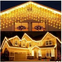 Elegear LED-Lichterkette 4M LED lichterkette Weihnachtsdeko mit Timer/Memory-Funktion, Warmweiß, 144-flammig, Lichtervorhang Eisregen Außen, Eiszapfen Regenlichterkette Erweiterbar