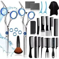 MOPUEA Haarschere Haarschere Friseurschere Profi Haarschneideschere Professionelle Set, (Brandneues Set, Haarschere und Modellierschere, strichmattiert, 25-tlg., aus hochwertigem Edelstahl gefertigt, Einstellbare Scheren-Schraube), Geeignet für Profi