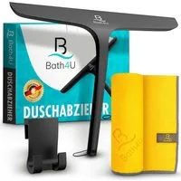 Bath4U Duschabzieher Profi Duschabzieher 27,5cm Silikon & Edelstahl für Dusche & Fenster, Inkl. Gratis Tuch & 2 Halterungen Schont Fliesen Rostfrei & Modern