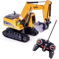 Highttoy RC-Bagger Ferngesteuerter RC Bagger 1:24 mit Sound, LED Licht & Akku Baufahrzeug (RC-Baufahrzeug-Set mit Zubehör, 1 × RC-Bagger mit Fernsteuerung und Akku, 1 × USB-Ladekabel), Ferngesteuerter Bagger mit LED, Sound und Auto-Demo-Funktion