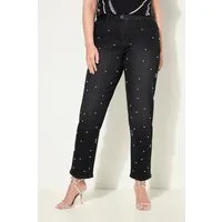 MIAMODA Regular-fit-Jeans Jeans weites Bein Zierperlen 5-Pocket