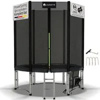 Juskys Gartentrampolin JumpMaster, Ø 183 cm, Komplett-Set mit Leiter, Getränkehalter, Bodenanker