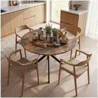 HOMCOM Esstisch Küchentisch im Industriestil mit Stahlbeinen für 4 Personen (für Esszimmer, Küche, Wohnzimmer, 1-St., rund, 100 x 100 x 75 cm), Rustikal-Braun