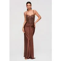 OMBRE Abendkleid Maxikleid mit Pailletten und Korsett-Optik Braun M (kein Set, 1-tlg) Drapierter Bund mit Knoten