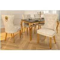riess-ambiente Esszimmerstuhl CASTLE DELUXE beige/gold - Samt, Edelstahl, Löwenkopf-Griff (Einzelartikel, 1 St), glamouröser Stuhl mit Nieten - ideal für Deinen Barock-Look