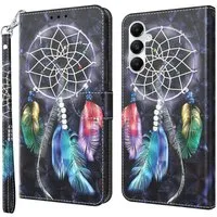 CLM-Tech Handytasche für Samsung Galaxy A37 5G Hülle aus PU Leder Klapphülle (Traumfänger schwarz bunt, 1-tlg., Flip Case), Magnetverschluss, Standfunktion und Kartenfächer