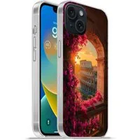 MuchoWow Handyhülle für Apple iPhone 15 Kolosseum - Rom - Rosa Blumen, Smartphone-Bumper, Print, Handy Schutzhülle Dünn