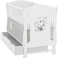Baby-Delux Babybett Lia, Kinderbett 60x120 cm weiß Schublade Kiefer Teddy Wippe Motiv Matratze