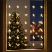 Spetebo LED-Lichtervorhang Sternen Lichtervorhang 30 LED warm weiß - 100 cm, 30-flammig, Weihnachten Fenster Deko Lichterkette Indoor - Netzstecker inklusive