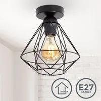 B.K.Licht LED Deckenleuchte Retro Deckenlampe Draht 1-flammig max. 40 Watt - BKL1234, ohne Leuchtmittel, 3000K - Warmweiß, Vinatge Drahtleuchte Stahl Ø220mm Industrial E27 Fassung schwarz-matt