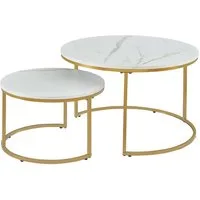 en.casa Couchtisch (Set, 2-St), »Christchurch« rund Metallgestell Marmoroptik, Weiß/Gold