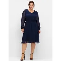 Sheego Etuikleid Cocktailkleid Langarm aus Dobby-Chiffon, mit Spitze am Ärmel