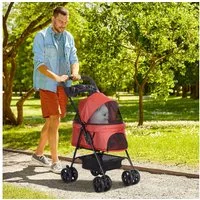 PawHut Hundebuggy Hundewagen klappbar bis 4 kg Katzenbuggy mit Netzfenster, (Haustierwagen, 1-tlg), für kleine Hunde und Katzen, Oxford Rot 67 x 45 x 96 cm