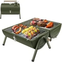 SunJas Holzkohlegrill K-GN22A Klappgrill Tischgrill grill holzkohle mit Thermometer, Doppel Grillfläche 33.7 x 21.5 cm, Reisegrill Campinggrill BBQ Grill für Outdoor Picknick Camping