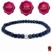 M-Punkt24 Armband Damen Armband 100% Echter Edelstein (SAPHIR, Natur, 925 Echt-Silber-Verschluss), Gummizug, inkl. Etui, SONDERPREIS wegen Produkt-Neuheit