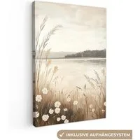 OneMillionCanvasses® Leinwandbild See - Wasser - Natur - Beige, Fotodruck (1 St), Leinwand Canvas Wandbild, Wanddekoration 20x30 cm