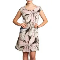 Caspar Sommerkleid SKL035 knielanges elegantes Damen Leinenkleid mit Blüten Print Luftig leicht, figurumspielende Form, mit seitlichem Jersey-Einsatz