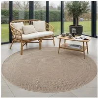 Carpettex Outdoorteppich Schlichter Flatweave Teppich mit Rahmen, Rund, Höhe: 5 mm, Outdoor Teppich Wetterfest Modern Design Wohnzimmer Küchen Terrasse
