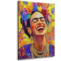 Artedinoi Leinwandbild Frida im Porträt mit Blumen und Lächeln abstrakt Pop Art Stil Leinwand, Frida Kahlo mit Blumen, lächelnd