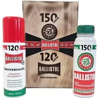 Ballistol Universalöl BALLISTOL Jubiläumsholzbox Universalöl 150 ml + 120 ml Spray, (Geschenkebox, mit 150 ml Universalöl, 120 ml Spray, Pflegetuch), Limitierte Holzbox mit Universalöl, Spray und Zubehör