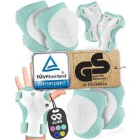 99FLIPS Protektoren-Set Schoner Inliner skates Kinder Set Skateboard Protektoren Schützer (Knieschoner Kinder Schutzausrüstung für Rollschuhe & Skateboard, 6-tlg., Knieschützer, Ellenbogen Schützer & Handschützer inkl. Tasche), Schlittschuhe Schoner 