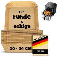 Smart-Planet Backpapier Backpapier für Heißluftfritteuse 125 Stk 20-24cm Airfryer, Antihaft-Beschichtung, rund, eckig