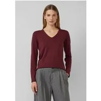 s.Oliver Longpullover Strickpullover Feinstrickpullover mit V-Ausschnitt und Rollkante am Saum