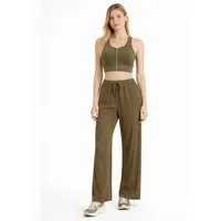 fashionshowcase Palazzohose Damen Crinkle – Weite Sommerhose elastischer Bund hoher Bund, elastischer Tunnelzug