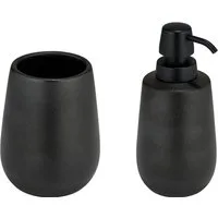 WENKO Badaccessoire-Set Modell Nerno, 2 tlg., Seifenspender und Zahnputzbecher aus hochwertiger Keramik