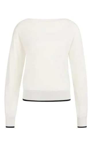 Yaya - Langarm-Pullover mit U-Boot-Ausschnitt beige/weiß - Gr. - XS