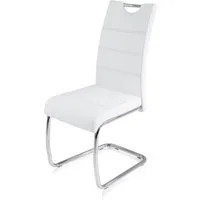 KHG Freischwinger Esszimmerstuhl Kunstleder Weiß, bis 120 kg belastbar, Modern, gepolstert, eleganter Look, Metallgestell verchromt mit Griff