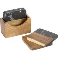 SCHÖNER WOHNEN-Kollektion Glasuntersetzer Atami, Set, 5-tlg., edle Getränkeuntersetzer aus Marmor & Akazienholz mit Halterung