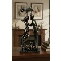 MF Dekofigur Dekofigur Paar mit Hund unter Regenschirm Gold Schwarz 32cm (1 St)