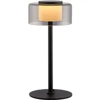 Paul Neuhaus LED Tischleuchte RIKA, Ø 15 x H 33 cm, Rauchfarben, Schwarz, Metall, Dimmfunktion, Memoryfunktion, LED fest integriert, Extra-Warmweiß, Lampenschirm aus Glas, Touch
